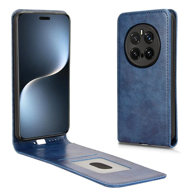 For Honor Magic7 Pro 5G Case with Card Slot Magnetic Vertical Flip Leather Phone Cover - Dark Blue