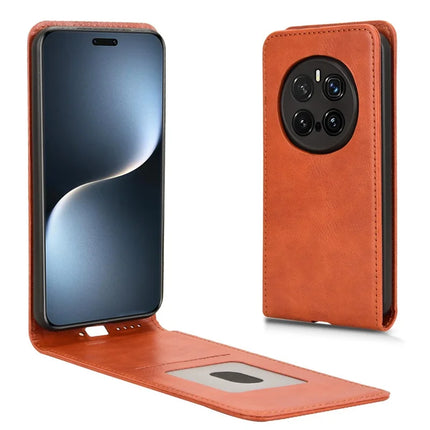 For Honor Magic7 Pro 5G Case with Card Slot Magnetic Vertical Flip Leather Phone Cover - Orange