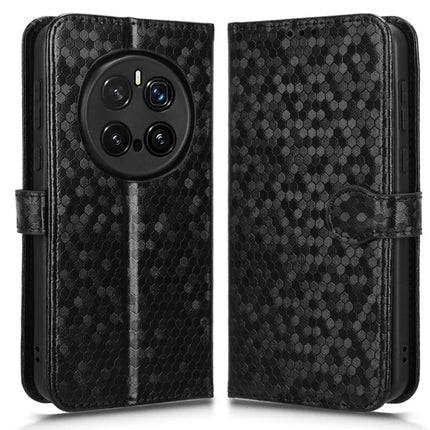 For Honor Magic7 Pro 5G Wallet Case Dot Pattern Imprint PU Leather Phone Cover - Black