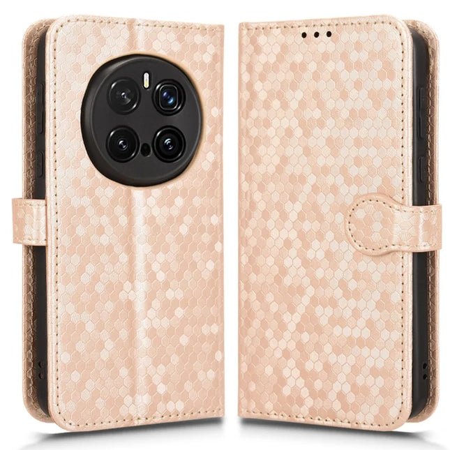 For Honor Magic7 Pro 5G Wallet Case Dot Pattern Imprint PU Leather Phone Cover - Rose Gold