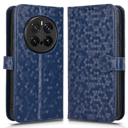 For Honor Magic7 Pro 5G Wallet Case Dot Pattern Imprint PU Leather Phone Cover - Dark Blue