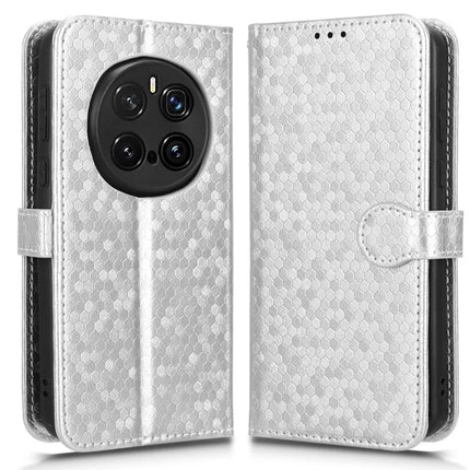 For Honor Magic7 Pro 5G Wallet Case Dot Pattern Imprint PU Leather Phone Cover - Silver
