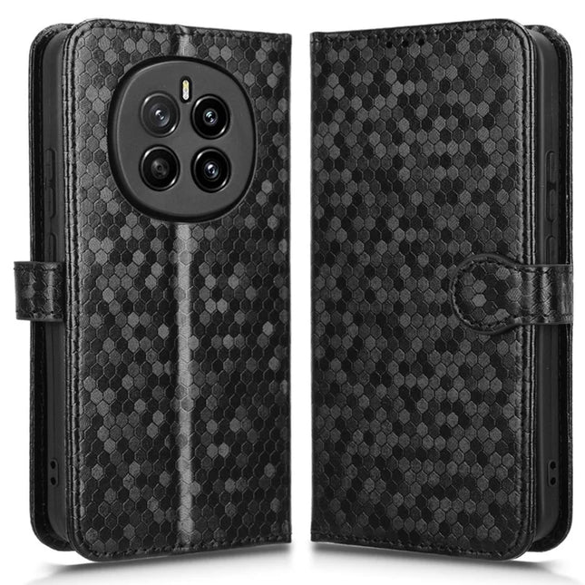 For Honor Magic7 5G Wallet Case Dot Pattern Imprint PU Leather Phone Cover - Black