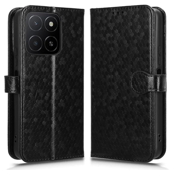 For Honor X5b Plus  /  X5b Wallet Case Dot Pattern Imprint PU Leather Phone Cover - Black