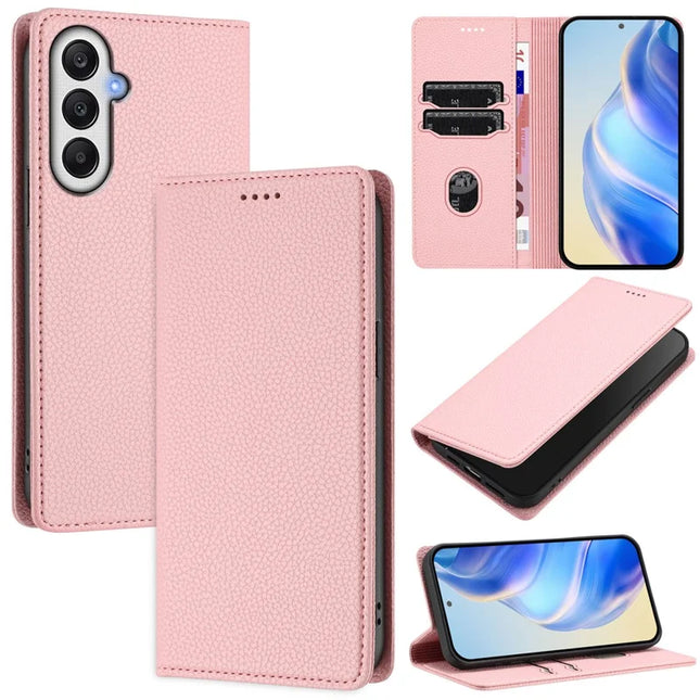 For Samsung Galaxy A05s 4G Wallet Case RFID Blocking Litchi Texture Leather Mobile Cover - Pink