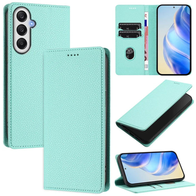 For Samsung Galaxy A05s 4G Wallet Case RFID Blocking Litchi Texture Leather Mobile Cover - Mint Green