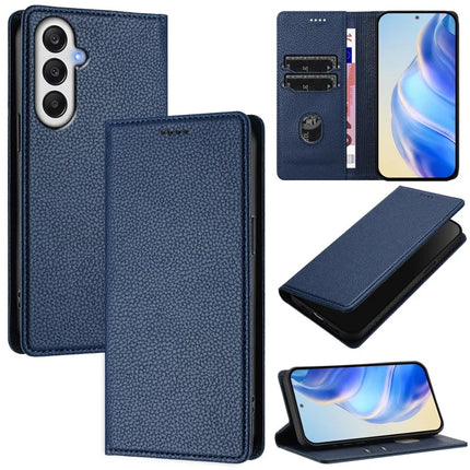 For Samsung Galaxy A05s 4G Wallet Case RFID Blocking Litchi Texture Leather Mobile Cover - Dark Blue