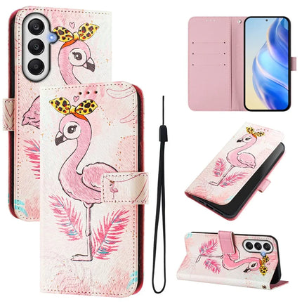 For Samsung Galaxy A05s 4G Case Pattern Printing Wallet Phone Cover with Strap - Flamingo