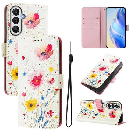For Samsung Galaxy A05s 4G Case Pattern Printing Wallet Phone Cover with Strap - Flower
