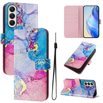 For Samsung Galaxy A05s 4G Case Pattern Printing Wallet Phone Cover with Strap - Multicolor Marble