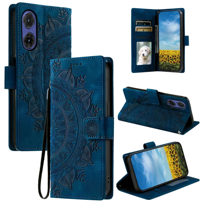 Style 018 For Motorola Moto G85 5G Case Imprinted Totem Skin Feel Wallet Leather Phone Cover - Blue