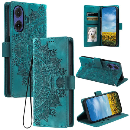 Style 018 For Motorola Moto G85 5G Case Imprinted Totem Skin Feel Wallet Leather Phone Cover - Mint Green
