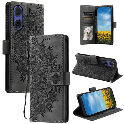 Style 018 For Motorola Moto G85 5G Case Imprinted Totem Skin Feel Wallet Leather Phone Cover - Grey