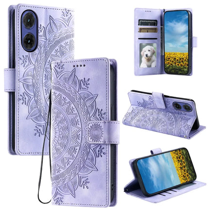 Style 018 For Motorola Moto G85 5G Case Imprinted Totem Skin Feel Wallet Leather Phone Cover - Purple
