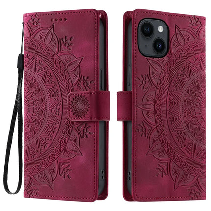 Style 018 For iPhone 13 Case Imprinted Totem Skin Feel Wallet Leather Phone Cover - Rose