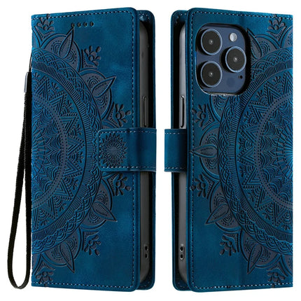 Style 018 For iPhone 13 Pro Max Case Imprinted Totem Skin Feel Wallet Leather Phone Cover - Blue