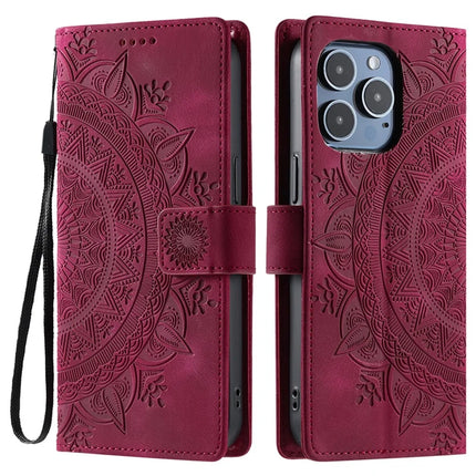 Style 018 For iPhone 13 Pro Max Case Imprinted Totem Skin Feel Wallet Leather Phone Cover - Rose