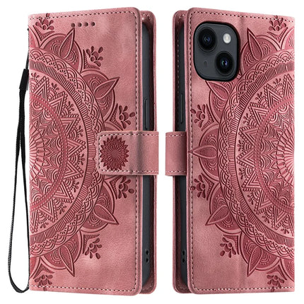 Style 018 For iPhone 14 Case Imprinted Totem Skin Feel Wallet Leather Phone Cover - Rose Gold