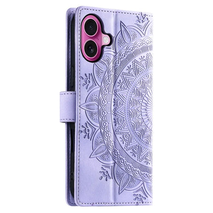 Style 018 For iPhone 16 Case Imprinted Totem Skin Feel Wallet Leather Phone Cover