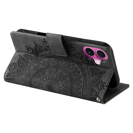 Style 018 For iPhone 16 Plus Case Imprinted Totem Skin Feel Wallet Leather Phone Cover
