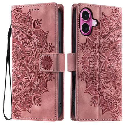 Style 018 For iPhone 16 Plus Case Imprinted Totem Skin Feel Wallet Leather Phone Cover - Rose Gold