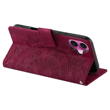 Style 018 For iPhone 16 Plus Case Imprinted Totem Skin Feel Wallet Leather Phone Cover