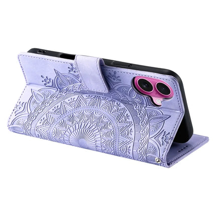 Style 018 For iPhone 16 Plus Case Imprinted Totem Skin Feel Wallet Leather Phone Cover
