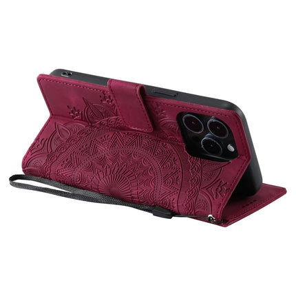 Style 018 For iPhone 16 Pro Max Case Imprinted Totem Skin Feel Wallet Leather Phone Cover