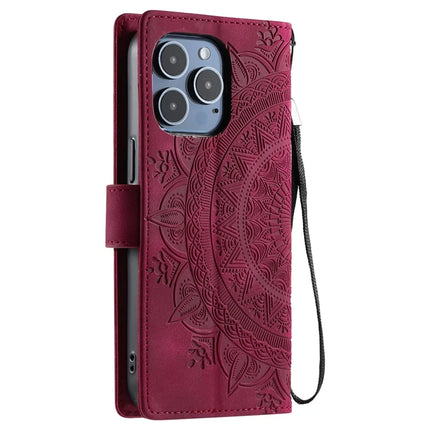 Style 018 For iPhone 16 Pro Max Case Imprinted Totem Skin Feel Wallet Leather Phone Cover