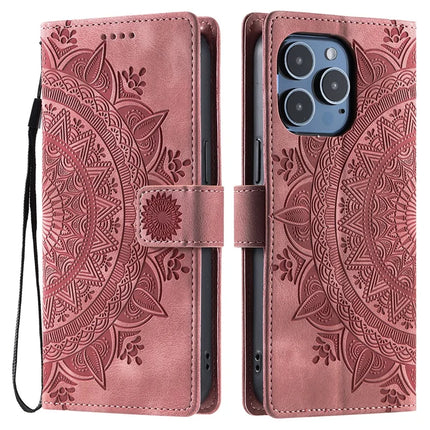 Style 018 For iPhone 16 Pro Max Case Imprinted Totem Skin Feel Wallet Leather Phone Cover - Rose Gold