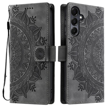Style 018 For Samsung Galaxy A55 5G Case Imprinted Totem Skin Feel Wallet Leather Phone Cover - Grey