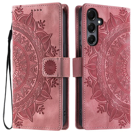 Style 018 For Samsung Galaxy A55 5G Case Imprinted Totem Skin Feel Wallet Leather Phone Cover - Rose Gold