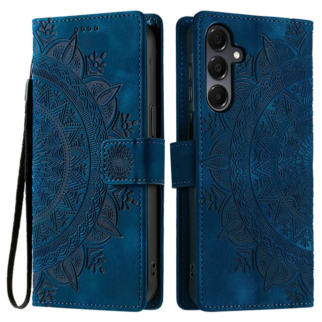 Style 018 For Samsung Galaxy S23 FE Case Imprinted Totem Skin Feel Wallet Leather Phone Cover - Blue