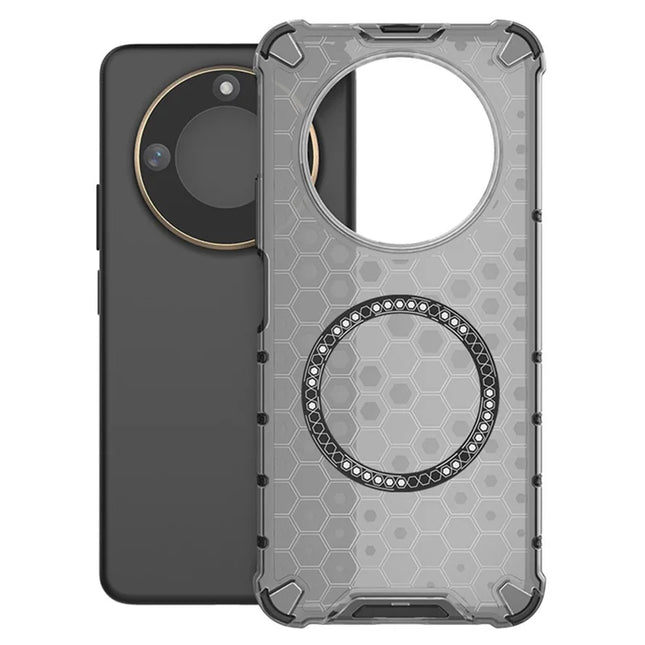 For Honor X60 5G Case Compatible with MagSafe Honeycomb Design TPU+PC Phone Cover - Grey