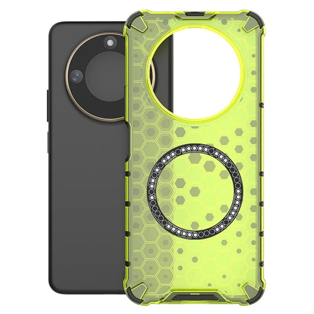 For Honor X60 5G Case Compatible with MagSafe Honeycomb Design TPU+PC Phone Cover - Green