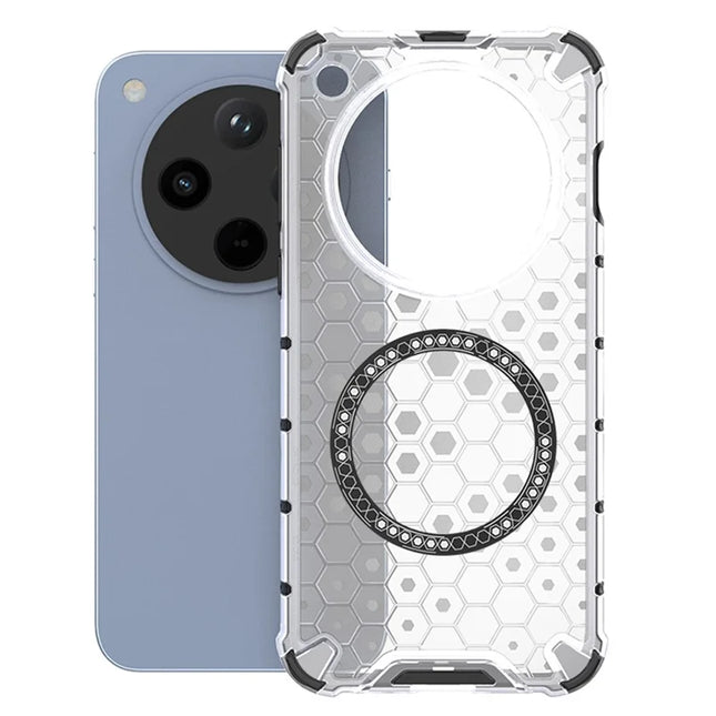 For Oppo Find X8 5G Case Compatible with MagSafe Honeycomb Design TPU+PC Phone Cover - Transparent