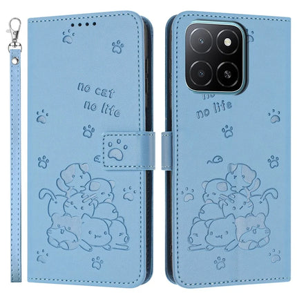 For Honor X5b / X5b Plus Case with Strap Cats Imprint Leather Wallet Phone Cover - Blue