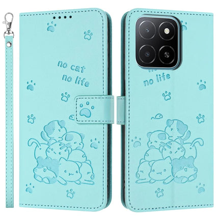 For Honor X5b / X5b Plus Case with Strap Cats Imprint Leather Wallet Phone Cover - Green