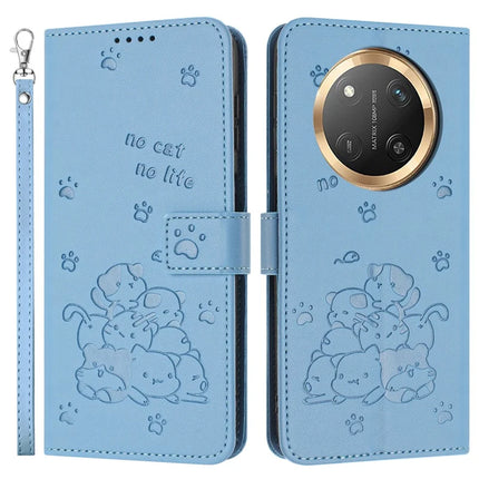 For Honor Magic7 Lite 5G / X9c 5G / X60 Pro 5G Case with Strap Cats Imprint Leather Wallet Phone Cover - Blue