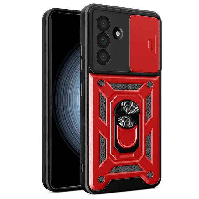 For Samsung Galaxy A56 5G Case with Slide Camera Lid PC+TPU Kickstand Phone Cover - Red