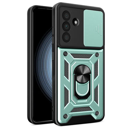 For Samsung Galaxy A56 5G Case with Slide Camera Lid PC+TPU Kickstand Phone Cover - Green