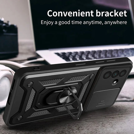 For Samsung Galaxy A56 5G Case with Slide Camera Lid PC+TPU Kickstand Phone Cover