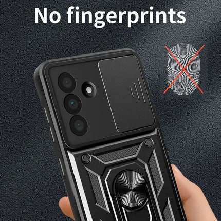 For Samsung Galaxy A56 5G Case with Slide Camera Lid PC+TPU Kickstand Phone Cover