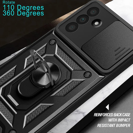 For Samsung Galaxy A56 5G Case with Slide Camera Lid PC+TPU Kickstand Phone Cover