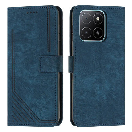 For Honor X5b / X5b Plus Case Imprinted Lines Leather Phone Cover Folding Stand - Sapphire