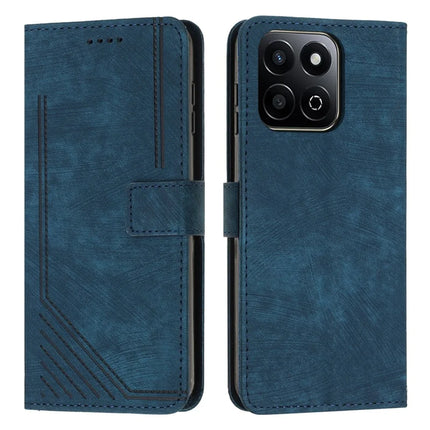 For Honor X7c 4G / 200 Smart 5G / Play 60 Plus 5G / Play 9T Case Imprinted Lines Leather Phone Cover Folding Stand - Sapphire
