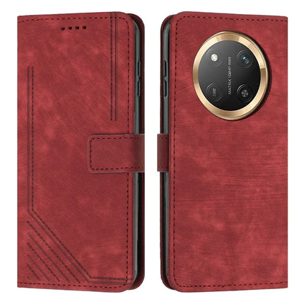 For Honor Magic7 Lite 5G / X9c 5G / X60 Pro 5G Case Imprinted Lines Leather Phone Cover Folding Stand - Red