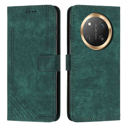 For Honor Magic7 Lite 5G / X9c 5G / X60 Pro 5G Case Imprinted Lines Leather Phone Cover Folding Stand - Green