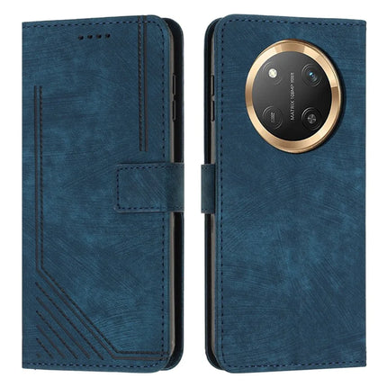 For Honor Magic7 Lite 5G / X9c 5G / X60 Pro 5G Case Imprinted Lines Leather Phone Cover Folding Stand - Sapphire