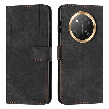 For Honor Magic7 Lite 5G / X9c 5G / X60 Pro 5G Case Imprinted Lines Leather Phone Cover Folding Stand - Black